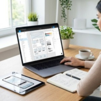 Custom website design process with UI UX layout on laptop