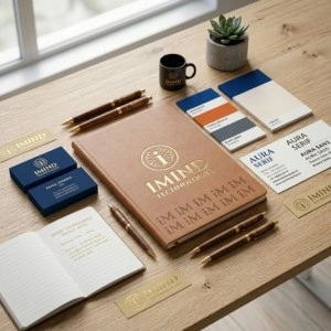 Brand identity design including logo, business cards and visual branding elements