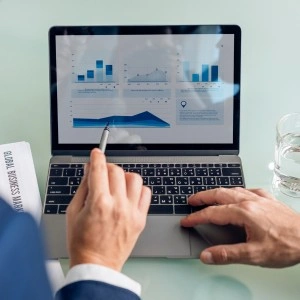 Business software dashboard with analytics and workflow management system on desktop