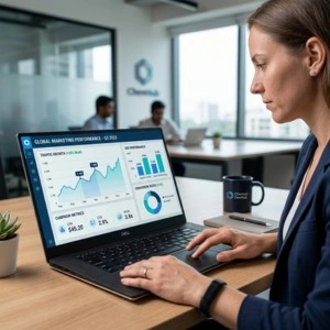 Digital marketing analytics dashboard showing traffic growth and campaign performance