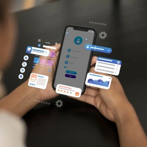Smartphone displaying modern mobile application interface design for business use
